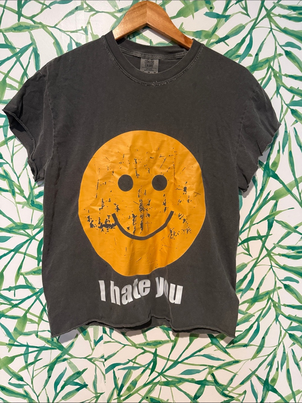 Comfort Colors Black Tee with Large Yellow Smiley Graphic